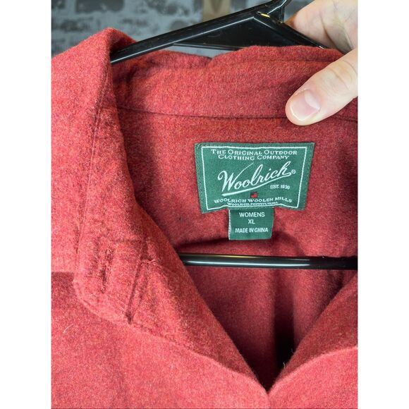 Woolrich | women 100% cotton red button down ruby heather - Picture 2 of 9